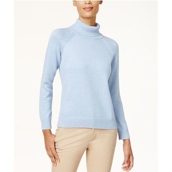 Karen Scott Petite Cotton Turtleneck Sweater Light Blue Heather PP - Picture 1 of 1